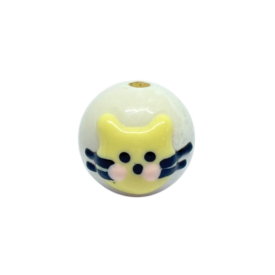 White Kitty Round Bead | 15mm