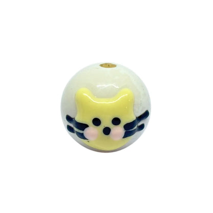 White Kitty Round Bead | 15mm